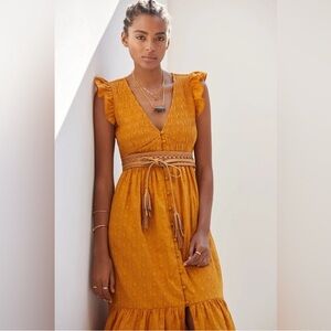 Anthropologie Peregrine Midi Dress size 4/6 Mustard Yellow
